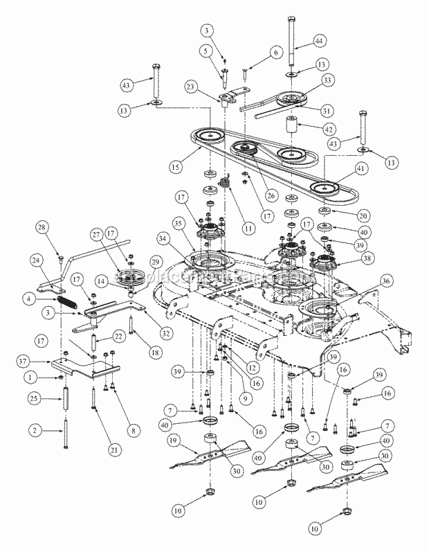 48" Stamped Deck Spindle Assembly Diagram and Parts List for 3648 53AB5D4M100 Cub Cadet Lawn Mower